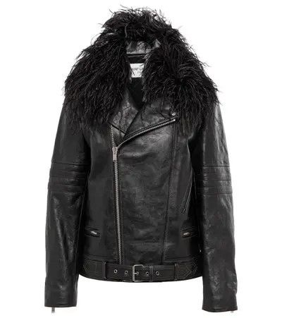 Saint Laurent Paris o1b1hav110924 Biker Jacket in Leather and Feathers in Noir Size M / US 6-8 / IT 42-44 - 1 Thumbnail