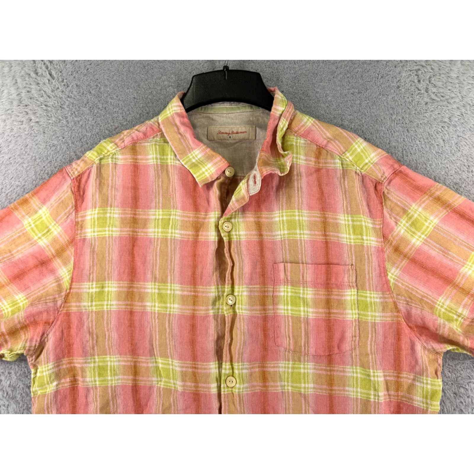 Tommy Bahama Tommy Bahama Shirt Men XL Pink Plaid Linen Button Short Sleeve Aloha Hawaiian Resort Beach Vintage: No (adjust to rules) Size US XL / EU 56 / 4 - 4 Thumbnail