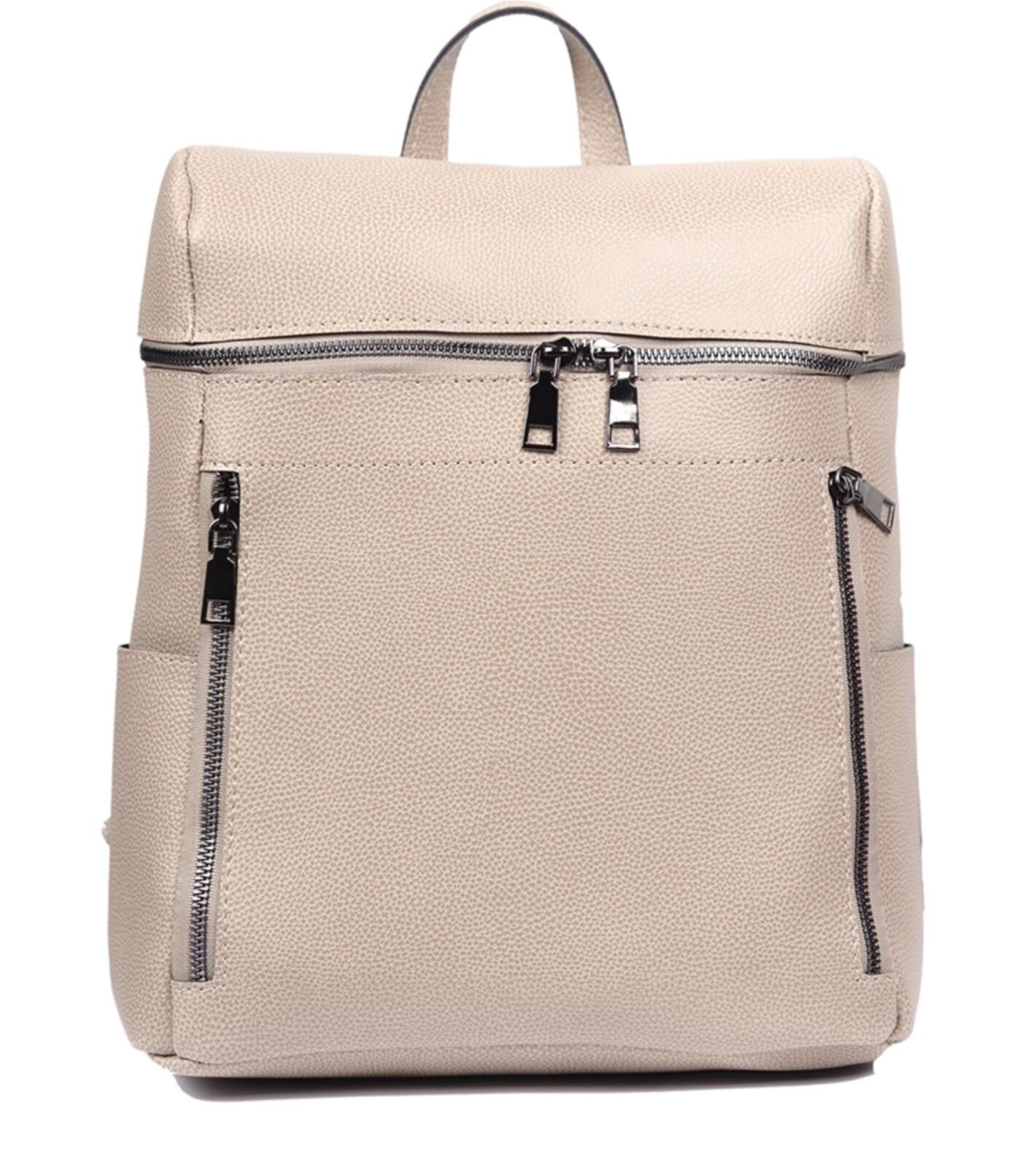 The Unbranded Brand Beige Textured Faux Leather Backpack with Zippered Pouch Size ONE SIZE - 1 Thumbnail