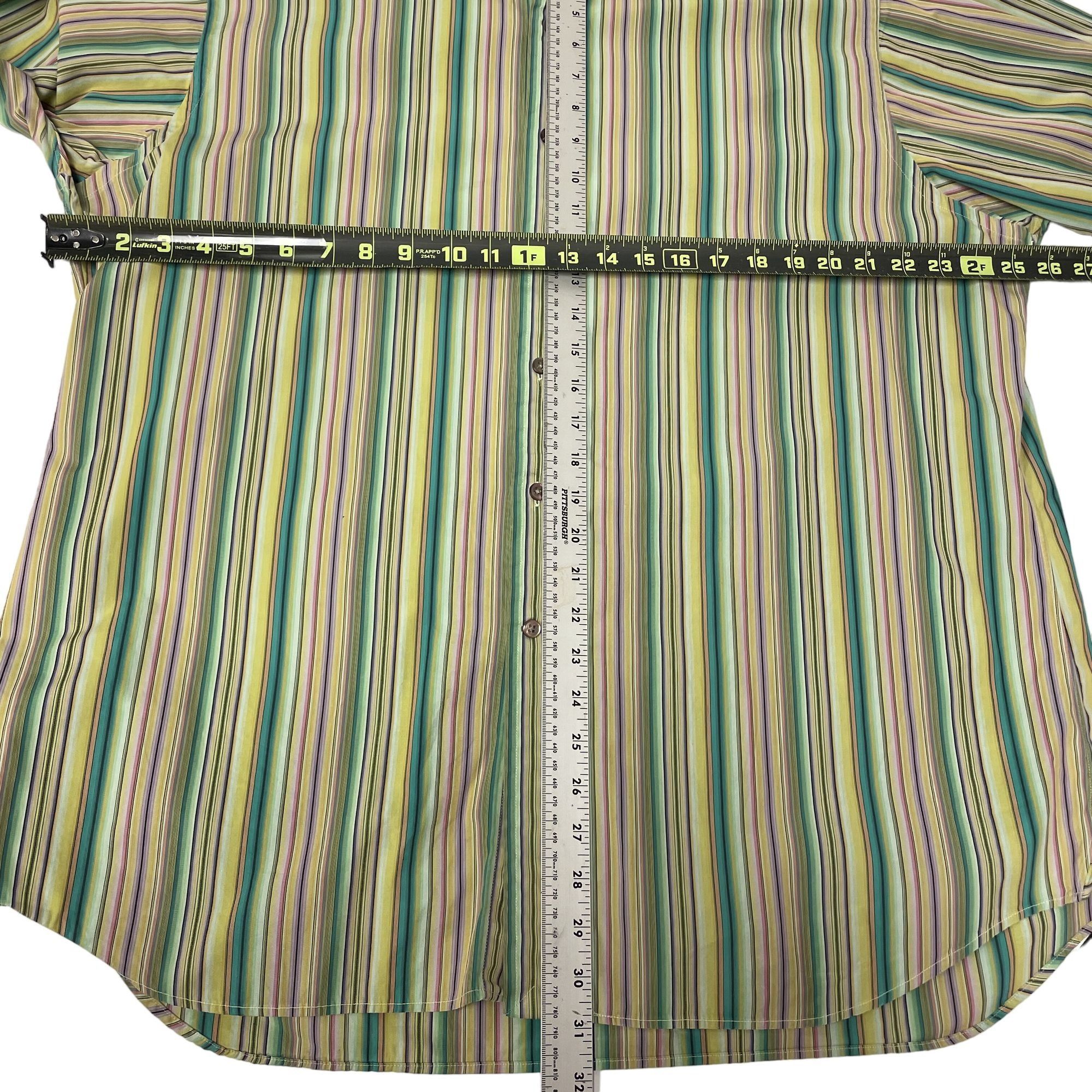Ike Behar Ike Behar Trim Fit Green RAINBOW CANDY Stripe Dress Shirt Size US XL / EU 56 / 4 - 6 Thumbnail