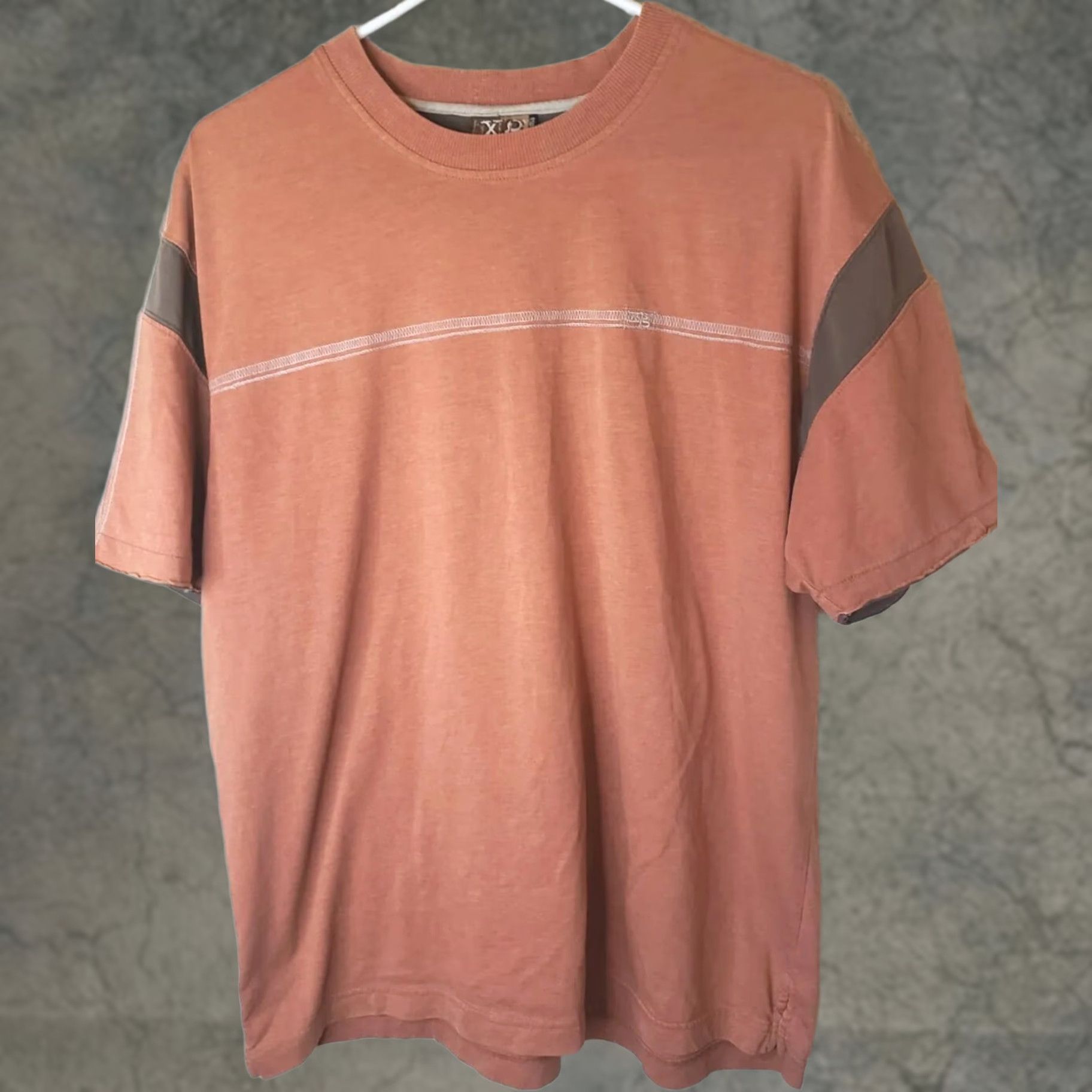 Vintage VINTAGE XG Men's Short Sleeve Tee Shirt L Burnt Orange Brown Crew Neck Shirt Mens Regular 100% Cotton Solid Stripe Size US L / EU 52-54 / 3 - 1 Thumbnail