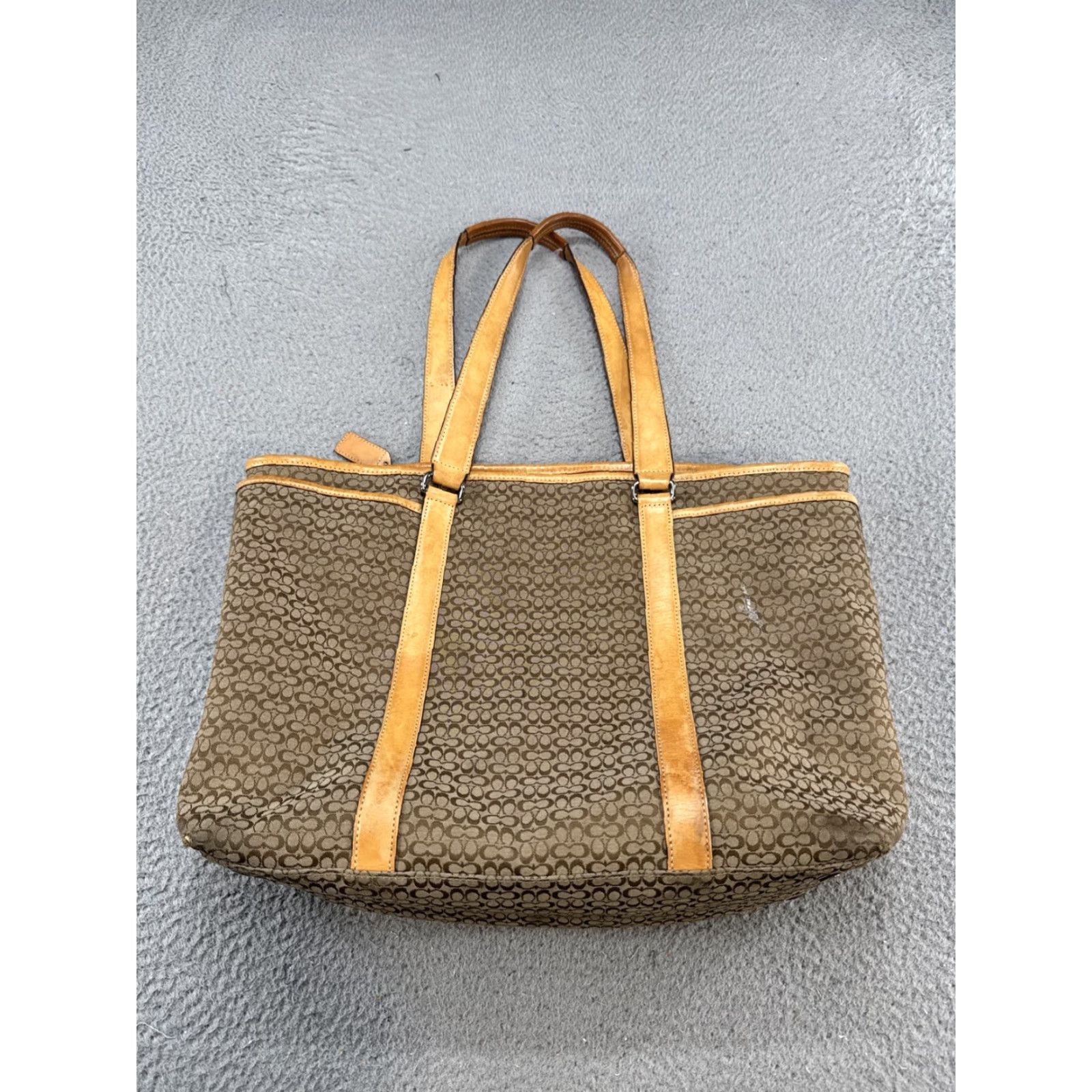 Coach VINTAGE Coach Y2K Large Signature Canvas Vachetta Leather Tote Bag F77014 Read Coach Women Tote Large Beige Canvas Size ONE SIZE - 4 Thumbnail
