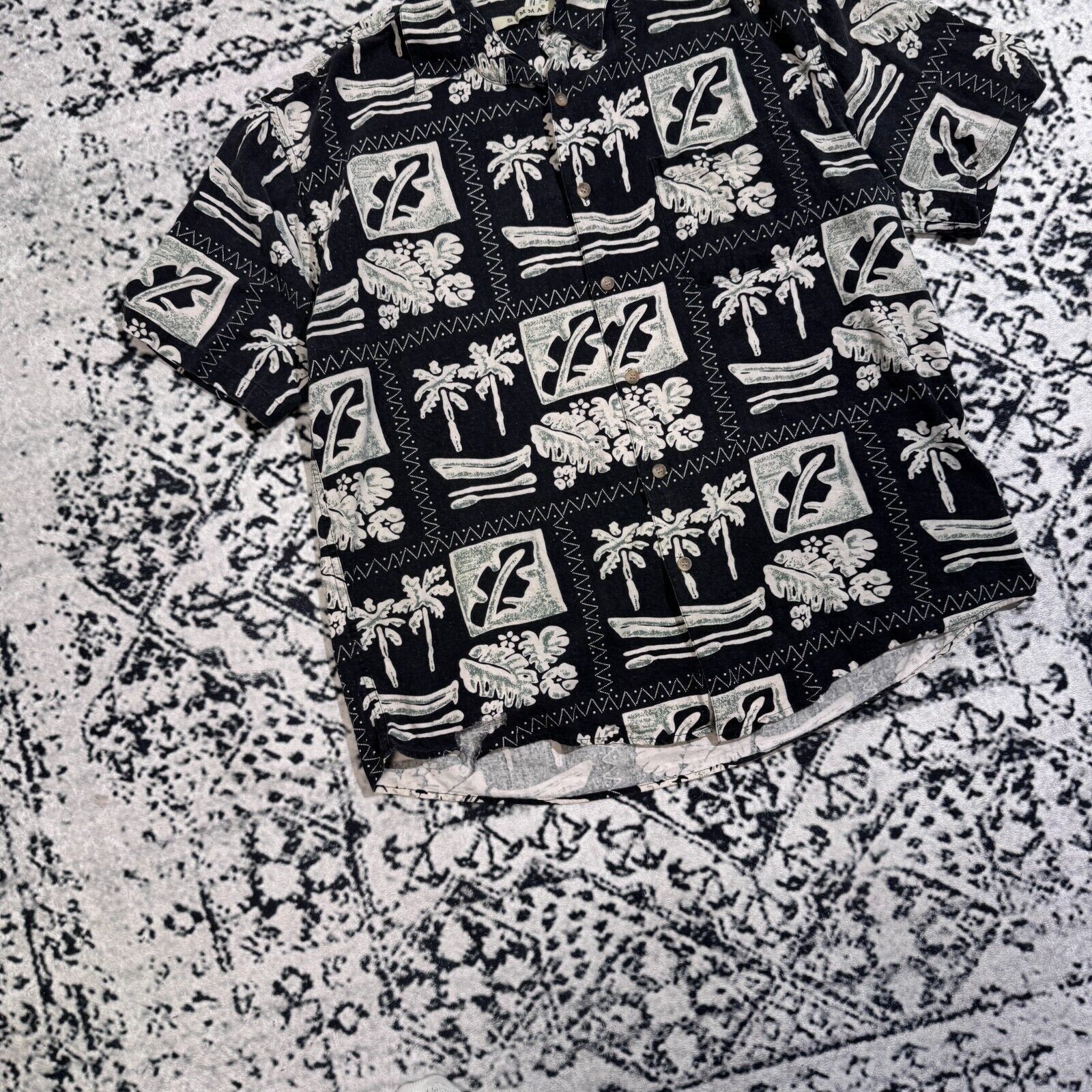 Vintage Vintage Black White Cotton Silk Shirt Size L 90s Hawaii Y2K Size US L / EU 52-54 / 3 - 3 Thumbnail