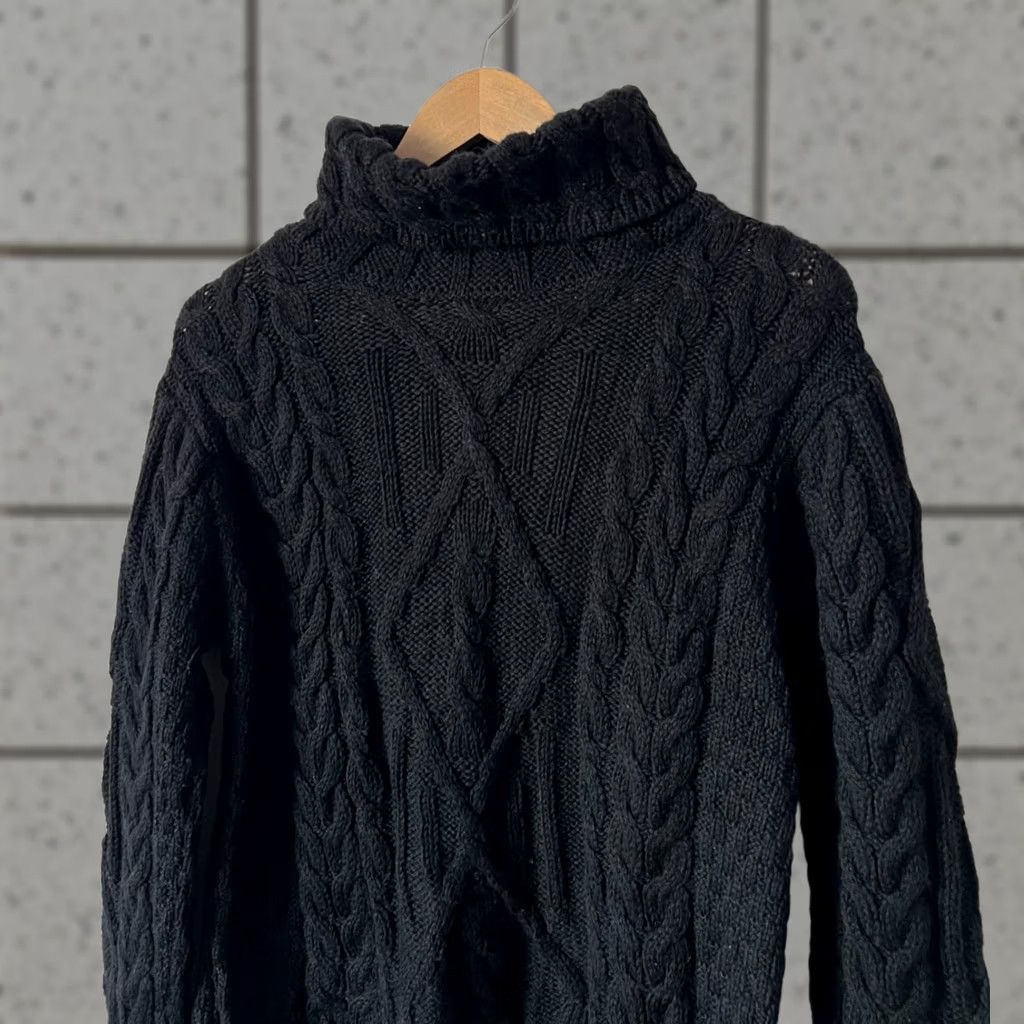 Vintage INIS CRAFTS 100% Merino Wool Cable-Knit High Neck Sweater IN Ireland Wmns L Black Vintage 90s Womens Pullover Knit Shirt Size L / US 10 / IT 46 - 1 Thumbnail