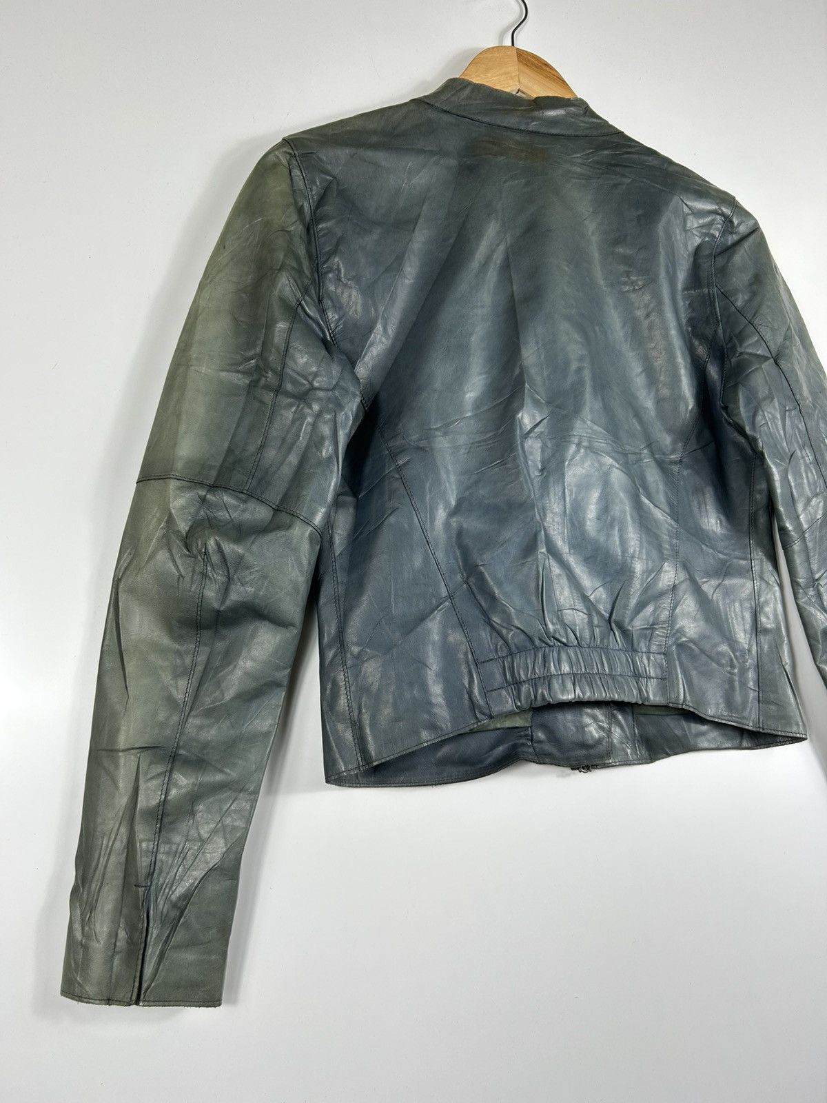 Designer × M0851 🔥M0851 Distressed Genuine Leather Cropped Rider Jacket Size XS / US 0-2 / IT 36-38 - 17 Thumbnail