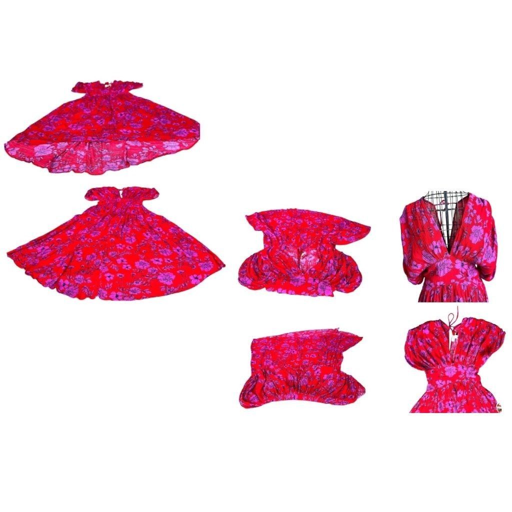 Other Band of Gypsies Hi Low Dress Small Red Pink Flowers Stretch Size S / US 4 / IT 40 - 8 Thumbnail