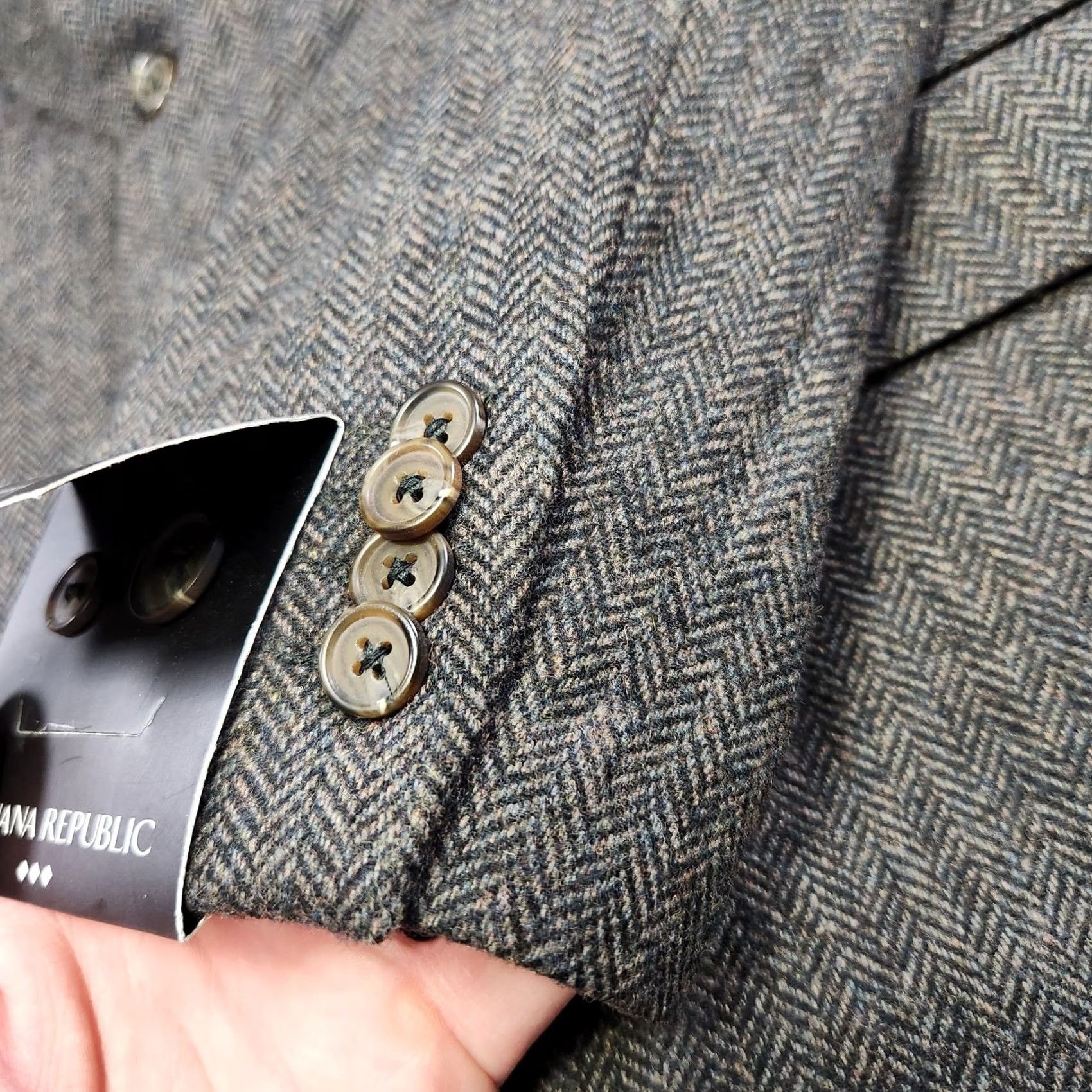 Banana Republic Banana Republic Blazer Men 46R Herringbone Tweed Peak Lapel Two-Button Elbow Patches Wool Polyester Multicolor 2 Piece Regular NEW Size 46R - 3 Thumbnail