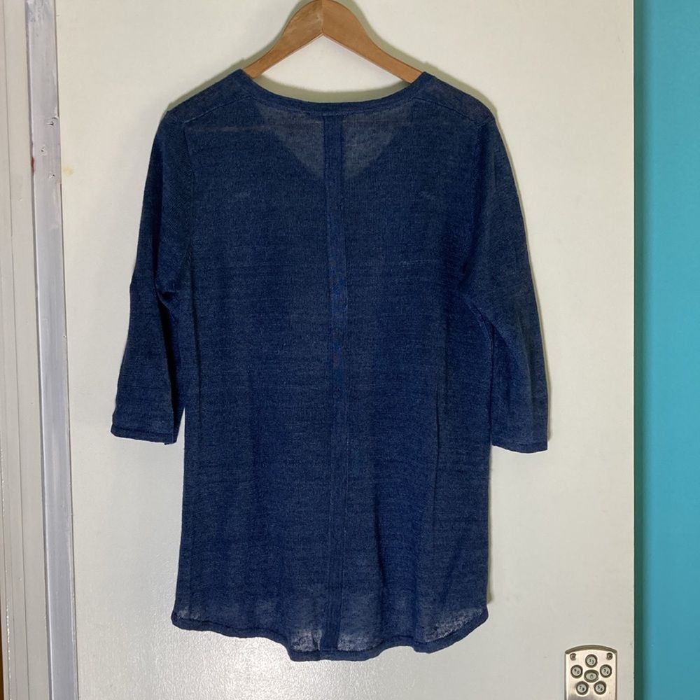 Wolford Belford Womens Size M Blue Knit Linen Pullover V-Neck Sweate Size M / US 6-8 / IT 42-44 - 4 Thumbnail