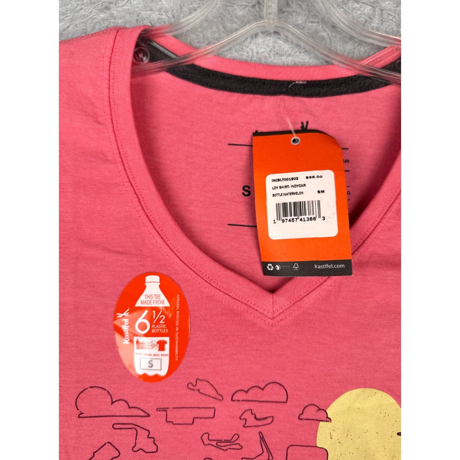 Pinko Kastfel Indycar Shirt Womens Small Pink Indy Racing Short Sleeeve V-Neck Polycotton Tag T-Shirt Casual Size S / US 4 / IT 40 - 7 Thumbnail