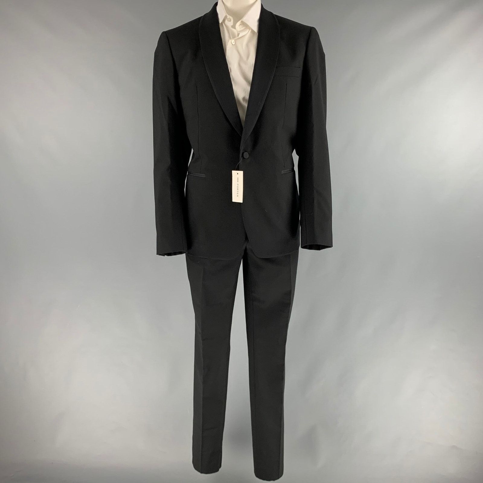 Mr P. MR P. Size 46 Black Solid Wool Shawl Collar Tuxedo Size 46R - 2 Thumbnail