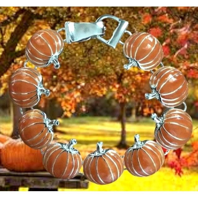 Handmade Pumpkin Bracelet Magnetic Closure New Thanksgiving Fall Jewe Size ONE SIZE - 8 Thumbnail