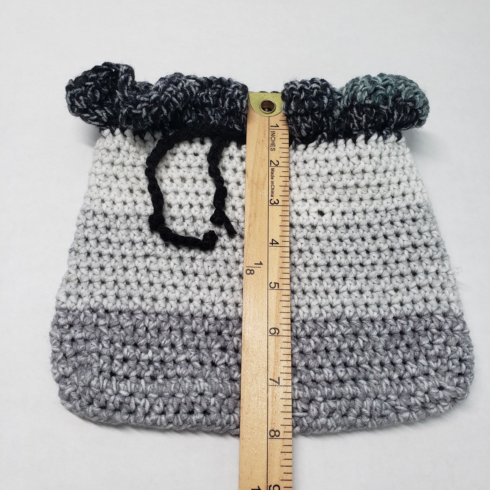 Handmade Handmade Crochet Drawstring Pouch Gray Small Purse Goth Size ONE SIZE - 8 Thumbnail