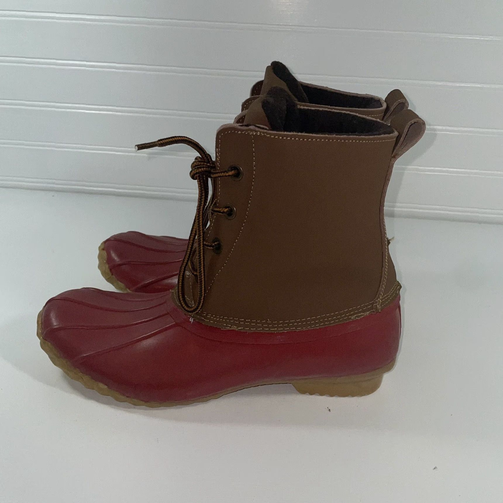 Vintage Western Chief Women’s Four Eye Duck Boots Red Brown Lace Up Sz 8 Waterproof All Season Mid-Calf - 2016 Pre Owned Boots Mens? Size US 8 / IT 38 - 5 Thumbnail
