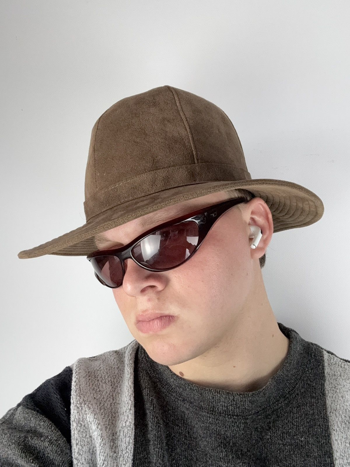 Designer × Vintage Mastro Montecristi Alcantara Fedora Hat Brown Men’s S size Size ONE SIZE - 1 Thumbnail