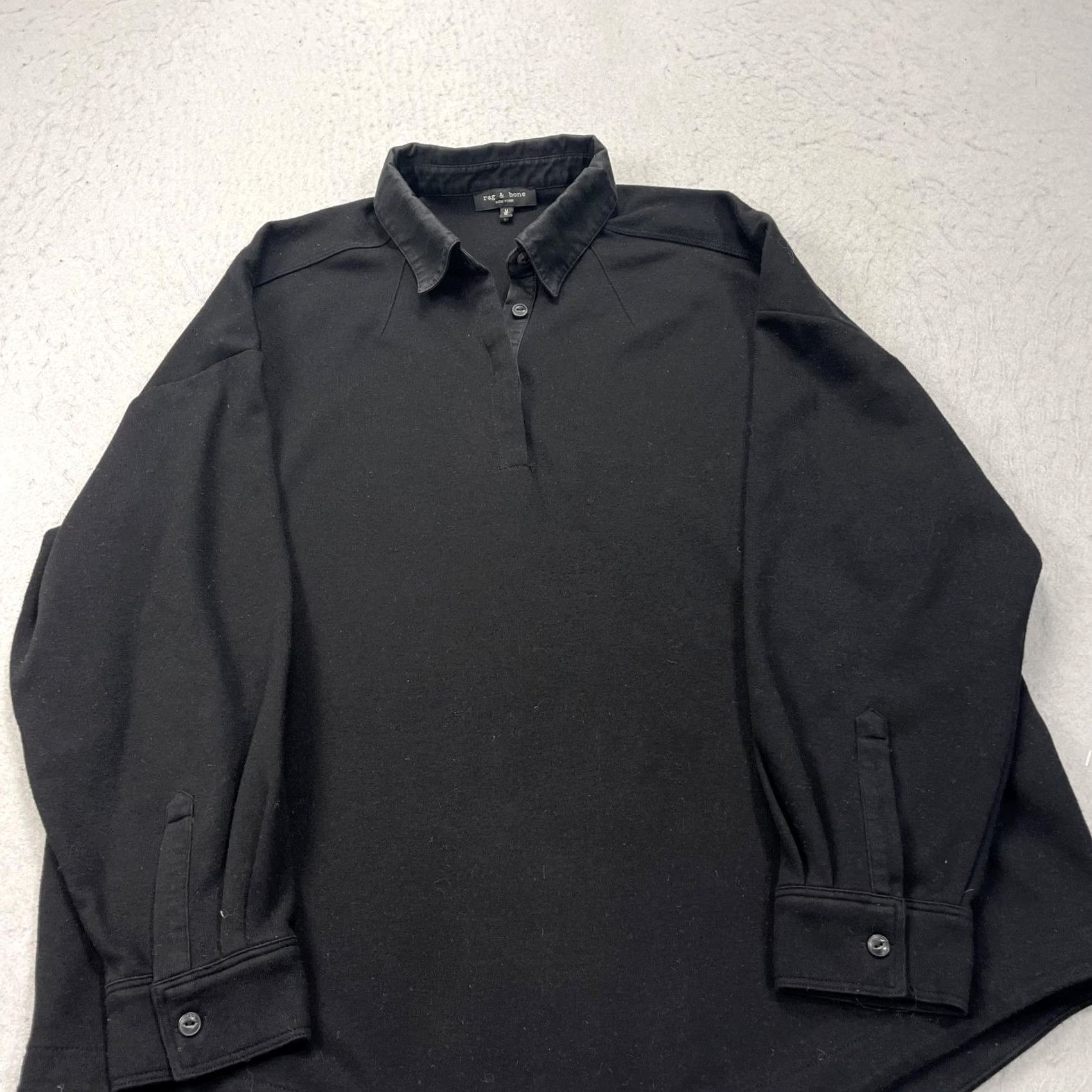 Rag & Bone Rag & Bone Polo Shirt Womens Medium Black Long Sleeve Cotton Jersey Casual Size M / US 6-8 / IT 42-44 - 4 Thumbnail