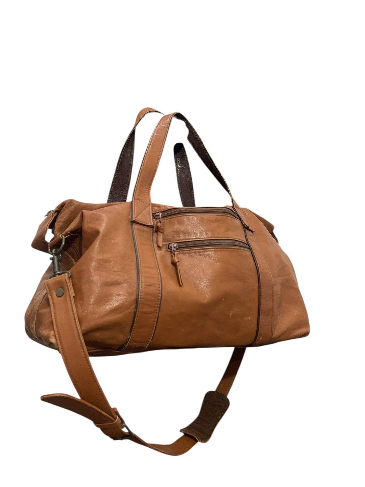 Leather Real Leather Patina Vtg Unknown Japan Duffle Travel Bag 9🟩 Size ONE SIZE - 4 Thumbnail