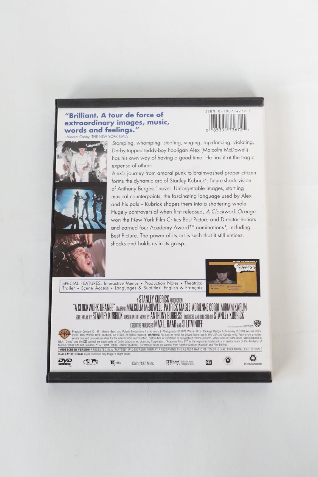 Warner Bros Warner Bros Stanley Kubrick Collection Clockwork Orange DVD Size ONE SIZE - 2 Thumbnail