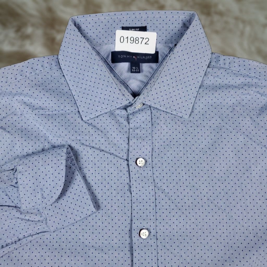 Tommy Hilfiger Tommy Hilfiger Dress Shirt Mens 16.5 Blue Polka Dot Long Sleeve Button Up 100% Cotton N/A Casual Business Wedding 90s/Classic Mens Size 42R - 1 Thumbnail
