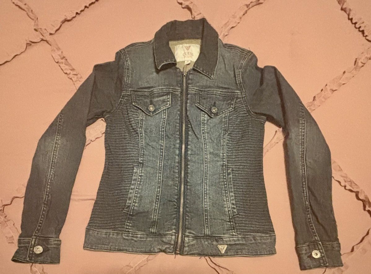 Guess Guess Denim Zippered Moto Jacket Size Small - EUC Size S / US 4 / IT 40 - 1 Thumbnail