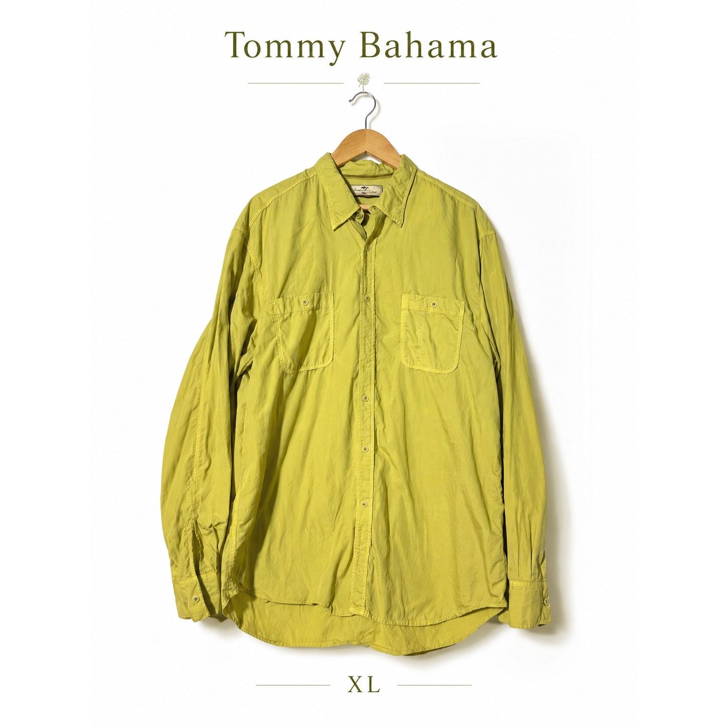 Tommy Bahama Men's Shirt 1XL Green Button Front Camp Shirt, Men's