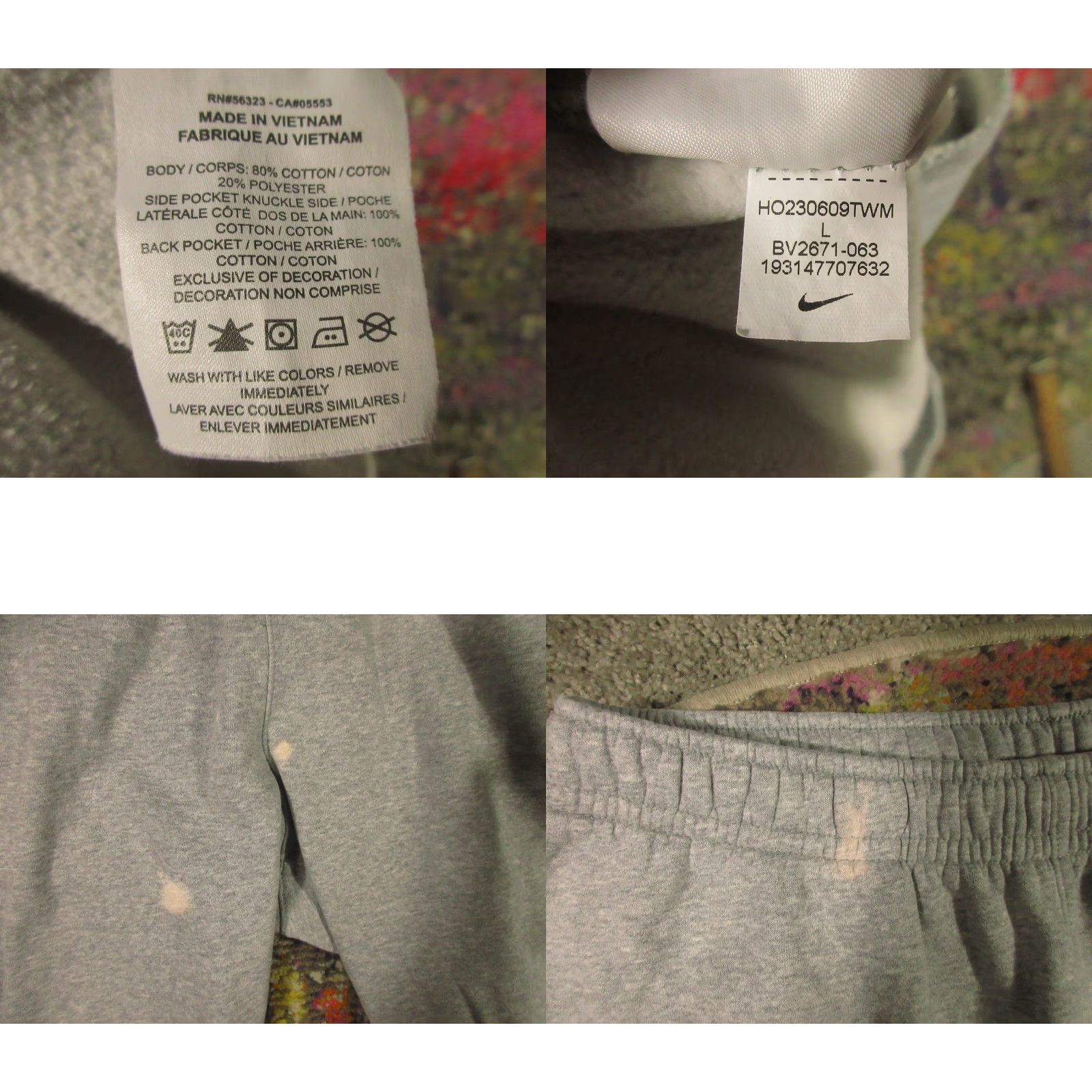 Nike Nike Sweatpants Mens L Gray Fleece Joggers Embroidered Swoosh Bleach Spots 90s Sports Casual Activewear Size US 33 - 8 Thumbnail