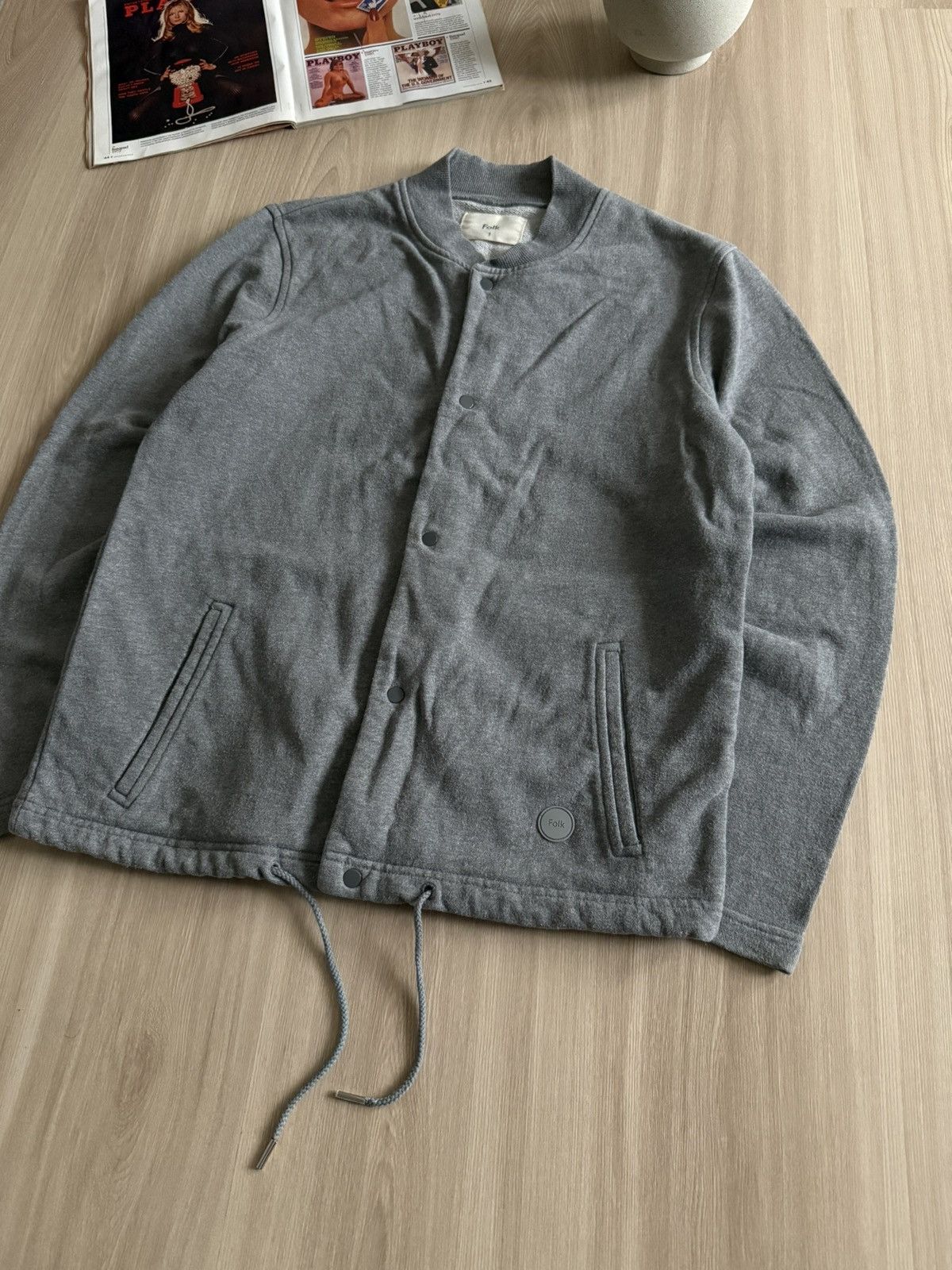 Folk Vintage Folk Loopback Cotton Jersey Cardigan Bomber Mid Grey Size US S / EU 44-46 / 1 - 2 Thumbnail