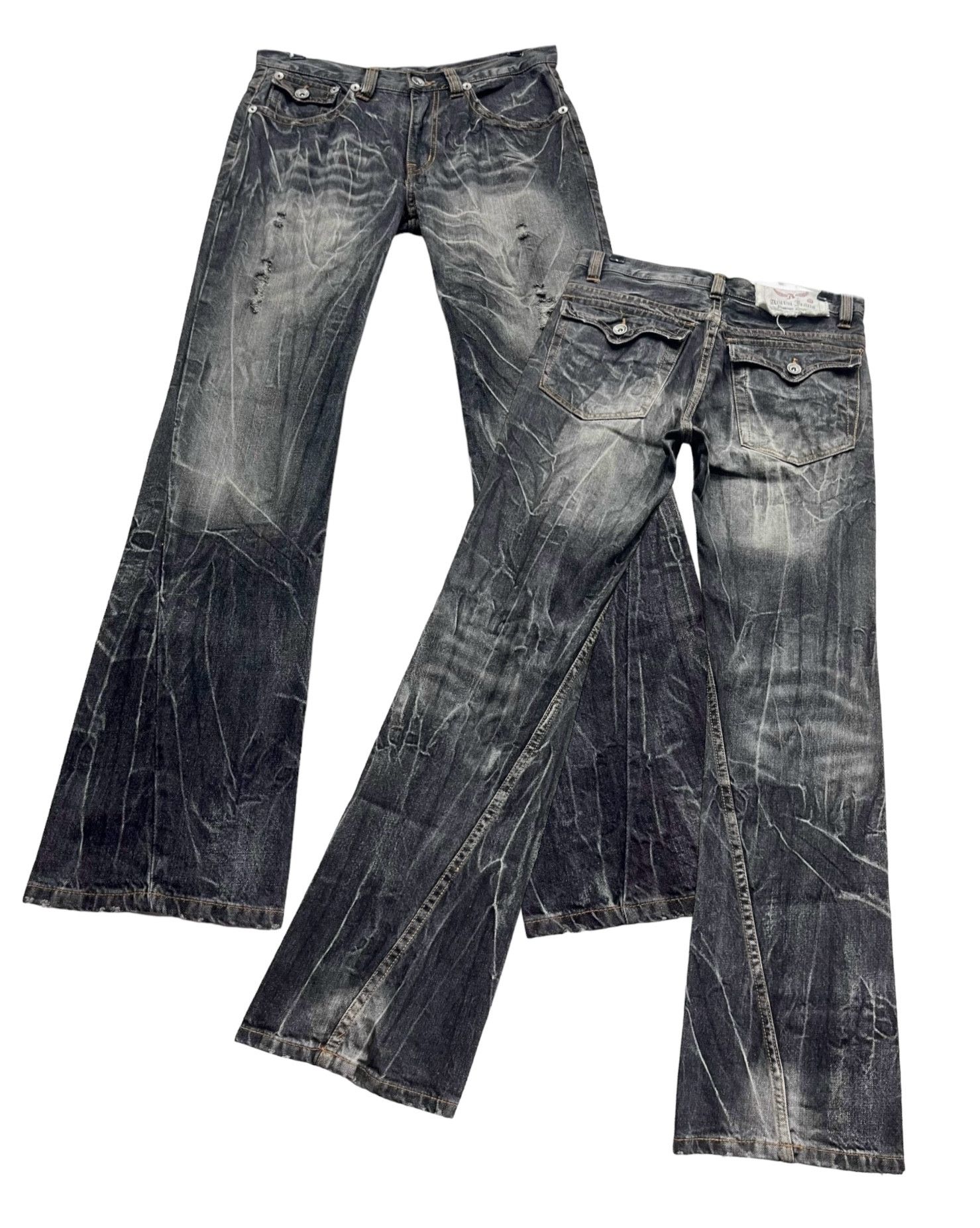 Japanese Brand 🔥BLACK FLARE🔥ANTFUI Distressed Punk Whiskered Luxury Denim Size 31" - 1 Thumbnail