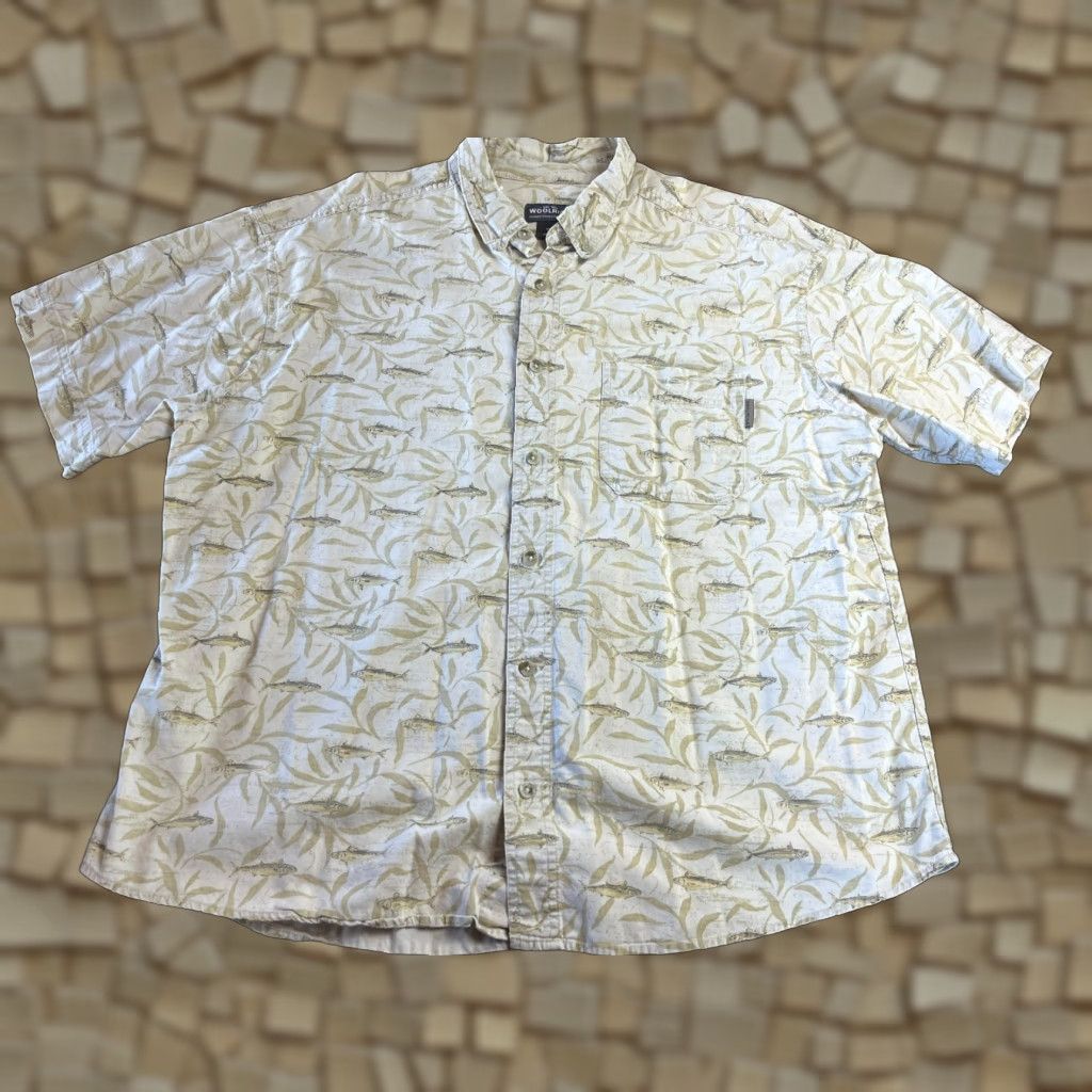Vintage Woolrich Shirt Men XL Button-Up Cream Tan Fish Leaves Short Sleeve Vintage No Size US XL / EU 56 / 4 - 1 Thumbnail