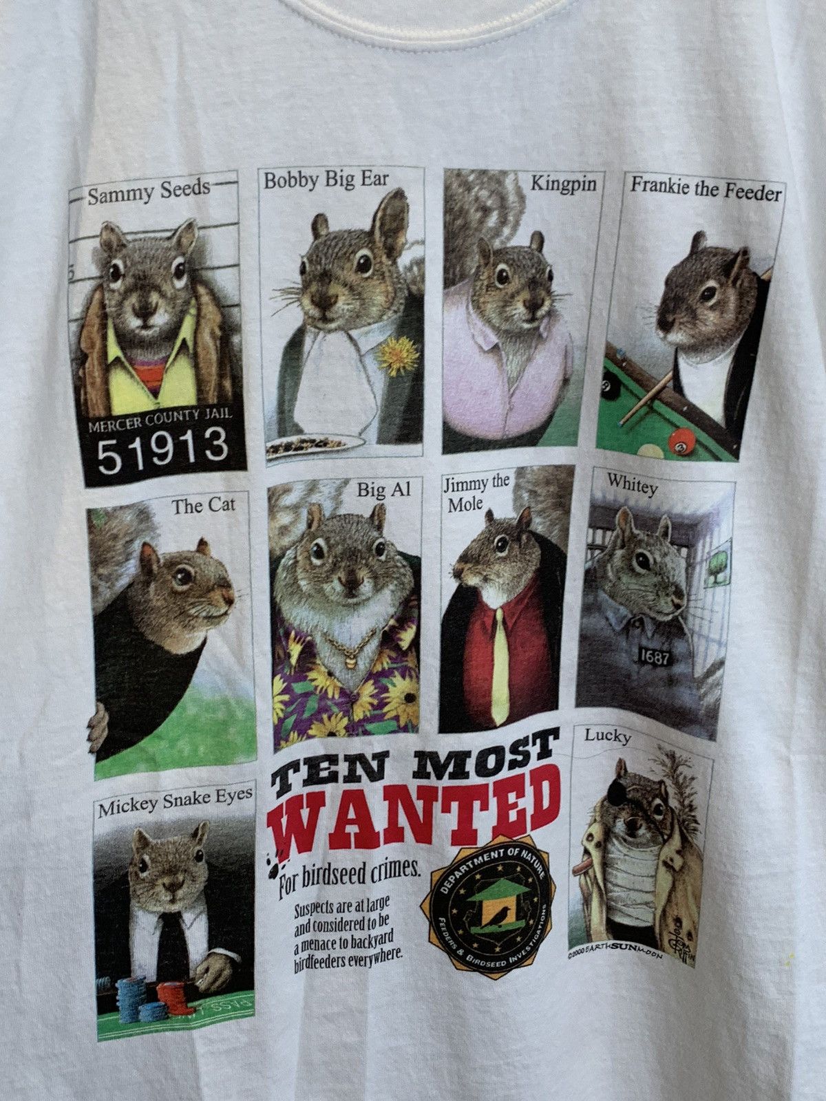 Other × Vintage *RARE* Vintage 2000 Ten Most Wanted Squirrel Funny T-Shirt Size US XL / EU 56 / 4 - 2 Thumbnail
