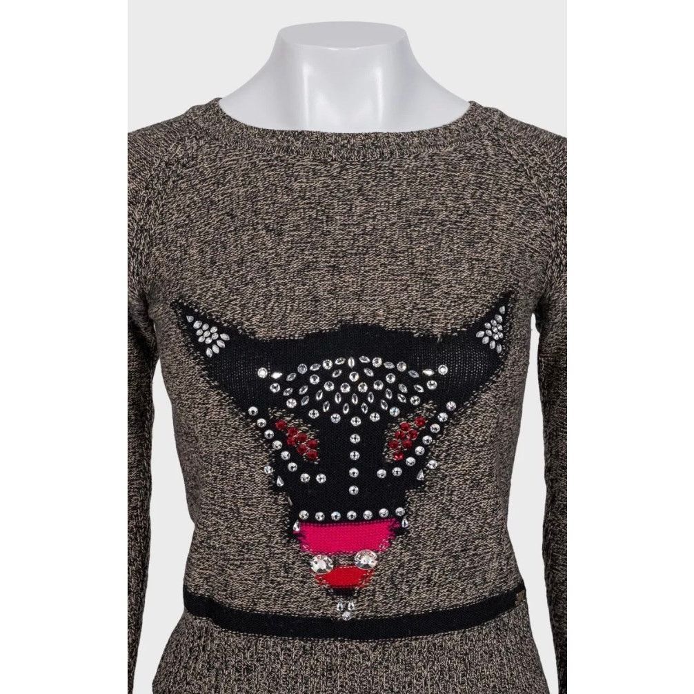 Sonia Rykiel Sonia Rykiel Brown Crystal Wool Cashmere Sweater Sz.36 Size XS / US 0-2 / IT 36-38 - 4 Thumbnail