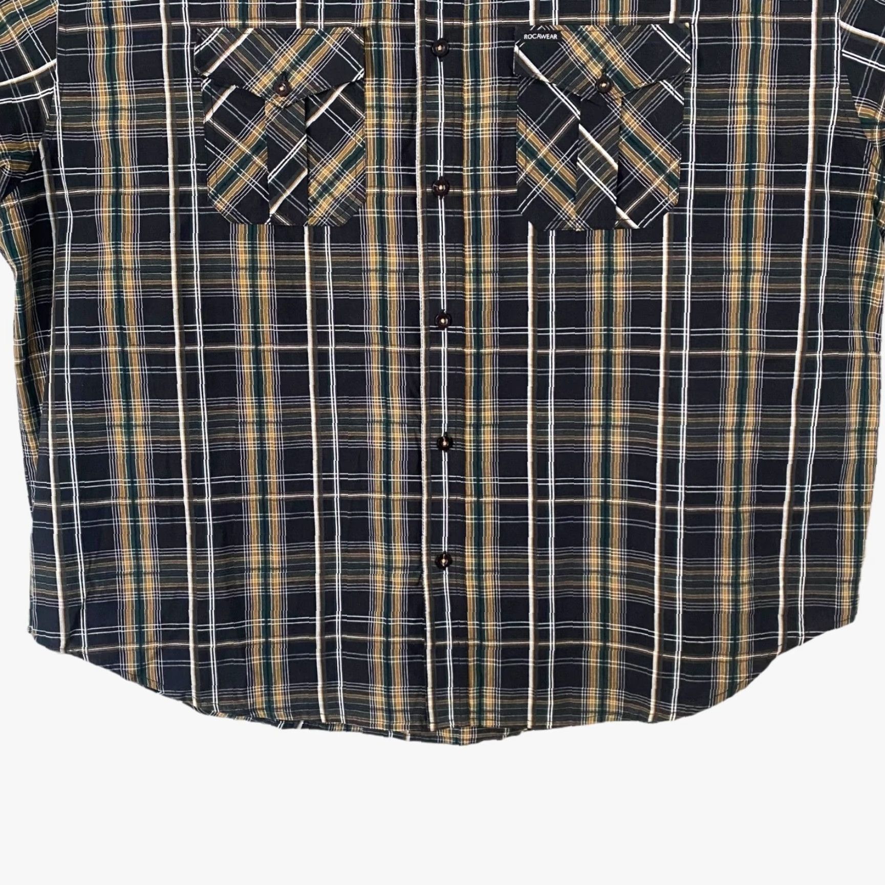 Rocawear Rocawear Button-Up Plaid Shirt Black Yellow Green Men 4XB Short Sleeve Size US XXL / EU 58 / 5 - 6 Thumbnail