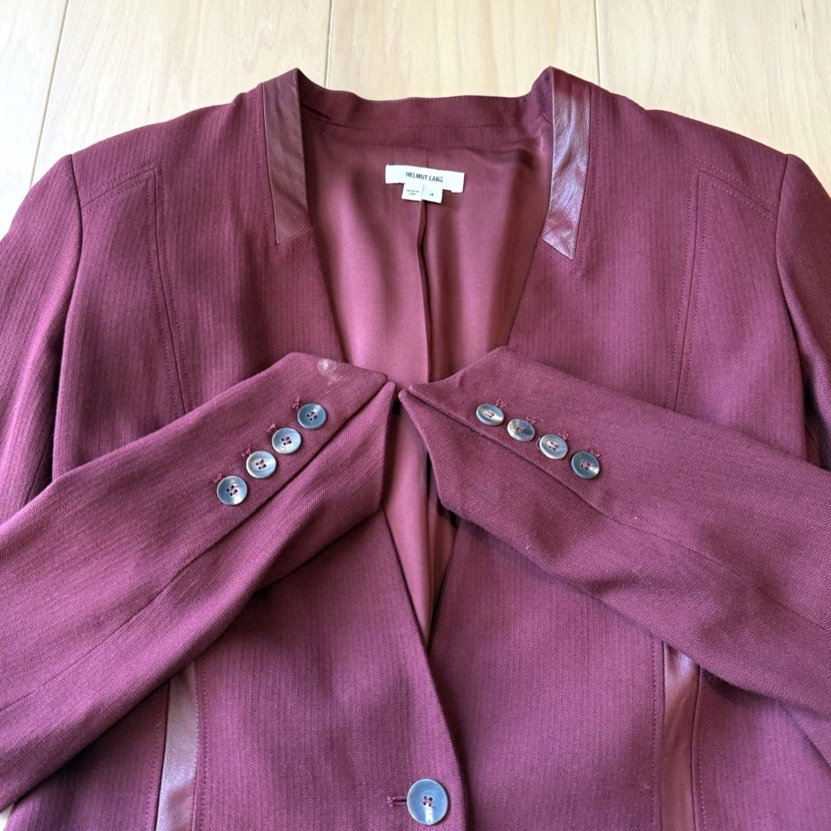 Helmut Lang Helmut Lang Blazer Women's Maroon V Neck Single Button New York Glam Size S / US 4 / IT 40 - 4 Thumbnail