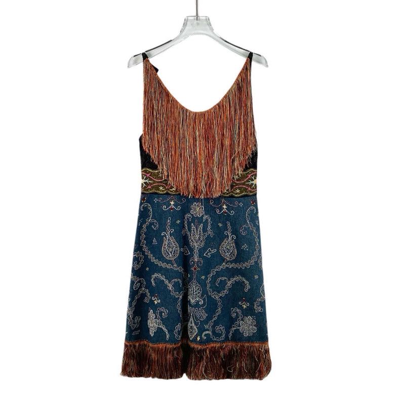 Dior Dior Color-blocked floral embroidered tassel cotton denim Size XS / US 0-2 / IT 36-38 - 1 Thumbnail