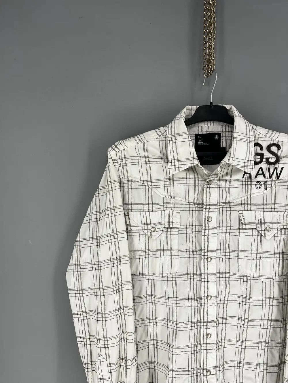 Vintage Vintage Y2K G Star Raw Men’s Plaid Shirt With Big Logo Size US XL / EU 56 / 4 - 4 Thumbnail