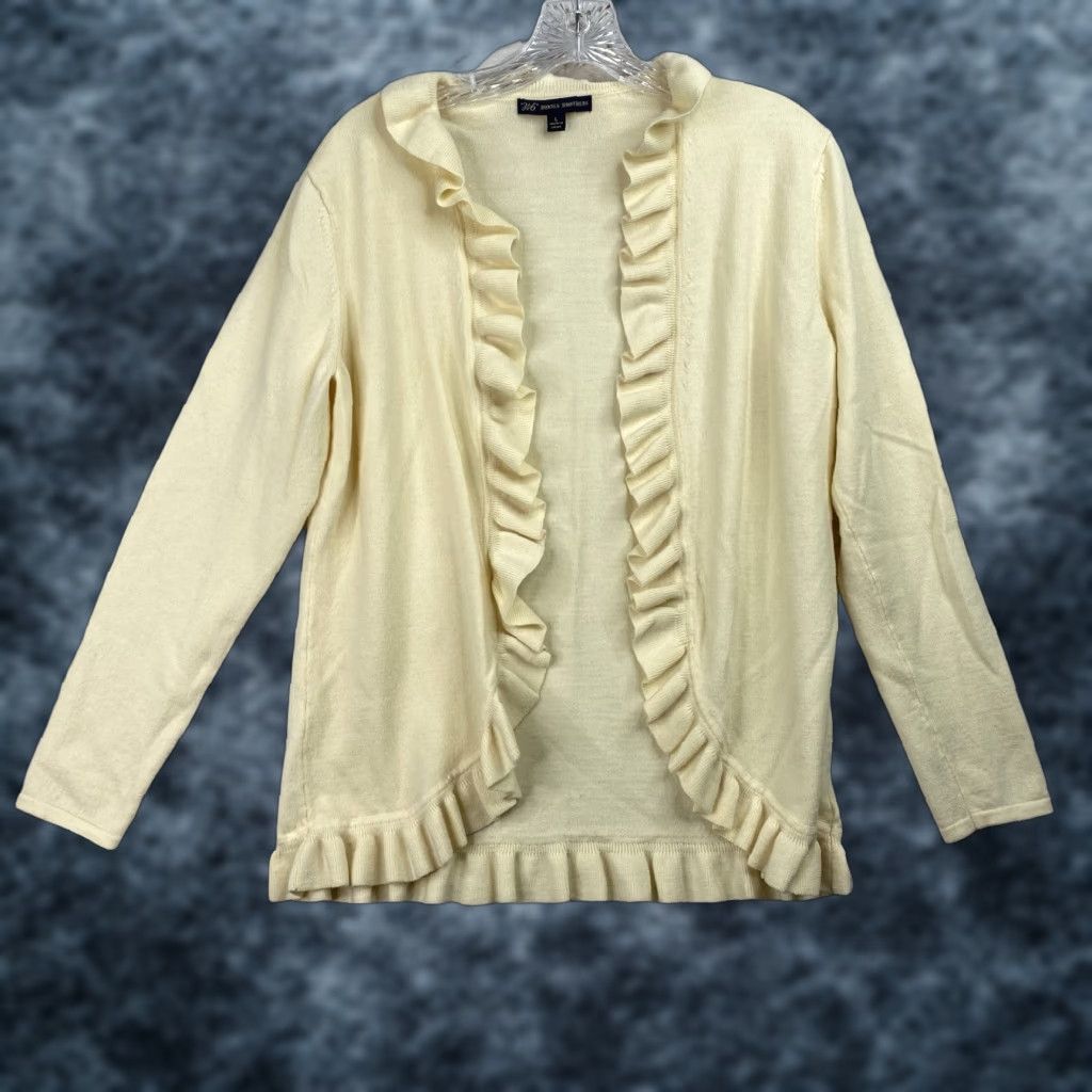 Brooks Brothers Brooks Brothers Womens Pale Yellow Open Front Sweater Merino Wool Ruffle Trim Size L / US 10 / IT 46 - 1 Thumbnail