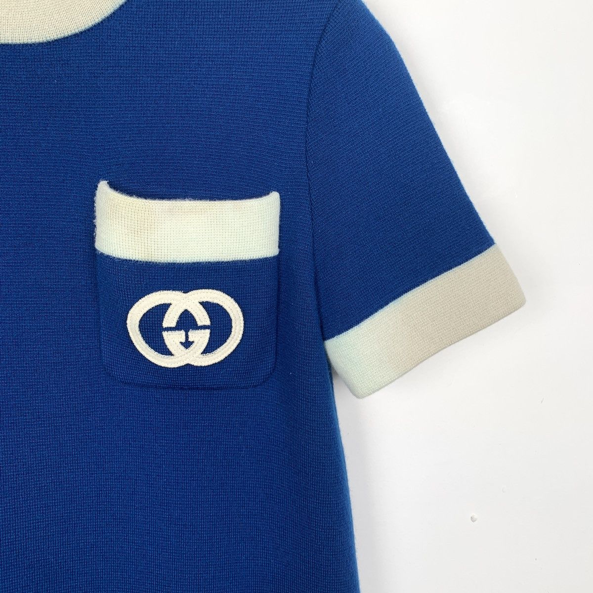 Gucci Gucci Blue Double G Logo Wool Knit Short Sleeve Dress K26WX Size XS / US 0-2 / IT 36-38 - 4 Thumbnail
