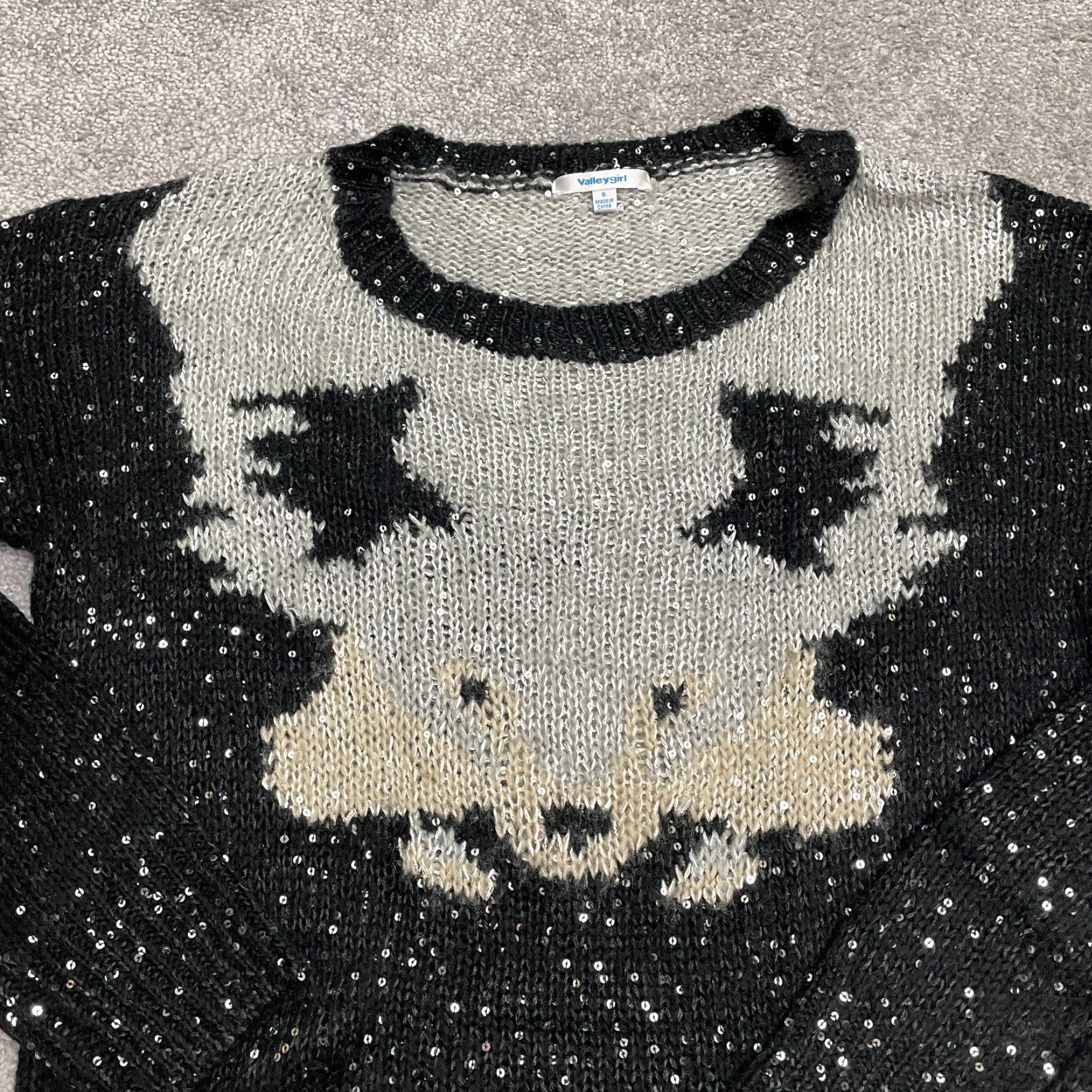 Vintage ValleyGirl Sequin Bull Pullover Sweater Womens Small Black Crew Neck Embellished Size S / US 4 / IT 40 - 3 Thumbnail
