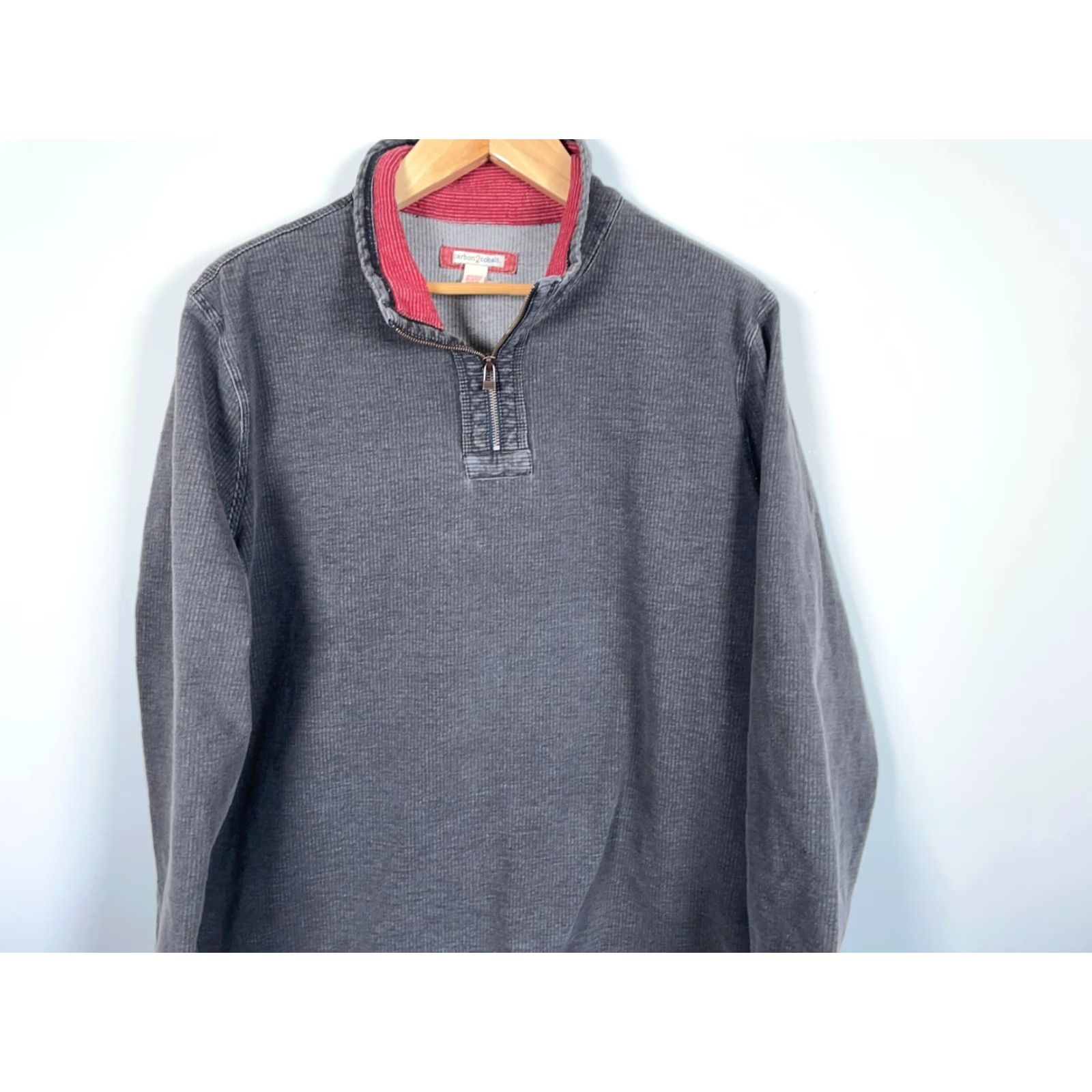 Carbon2Cobalt Carbon 2 Cobalt 1/4 Zip Sweater Men's XL Tall Dark Gray Garment Dyed Waffle Knit Size US XL / EU 56 / 4 - 4 Thumbnail