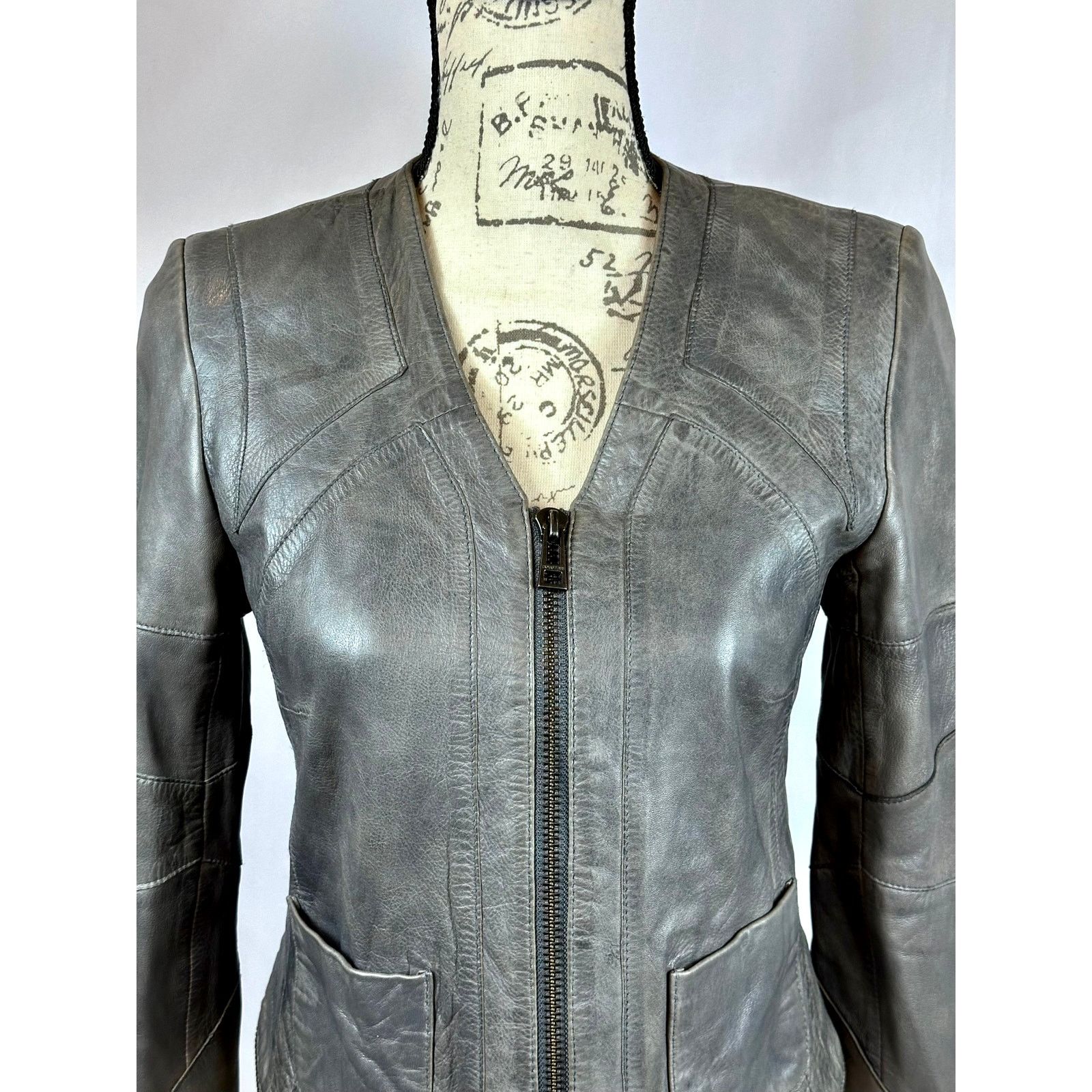 Zadig & Voltaire Zadig & Voltaire Vencia Collarless Lamb Leather Jackt Gray S Size S / US 4 / IT 40 - 5 Thumbnail