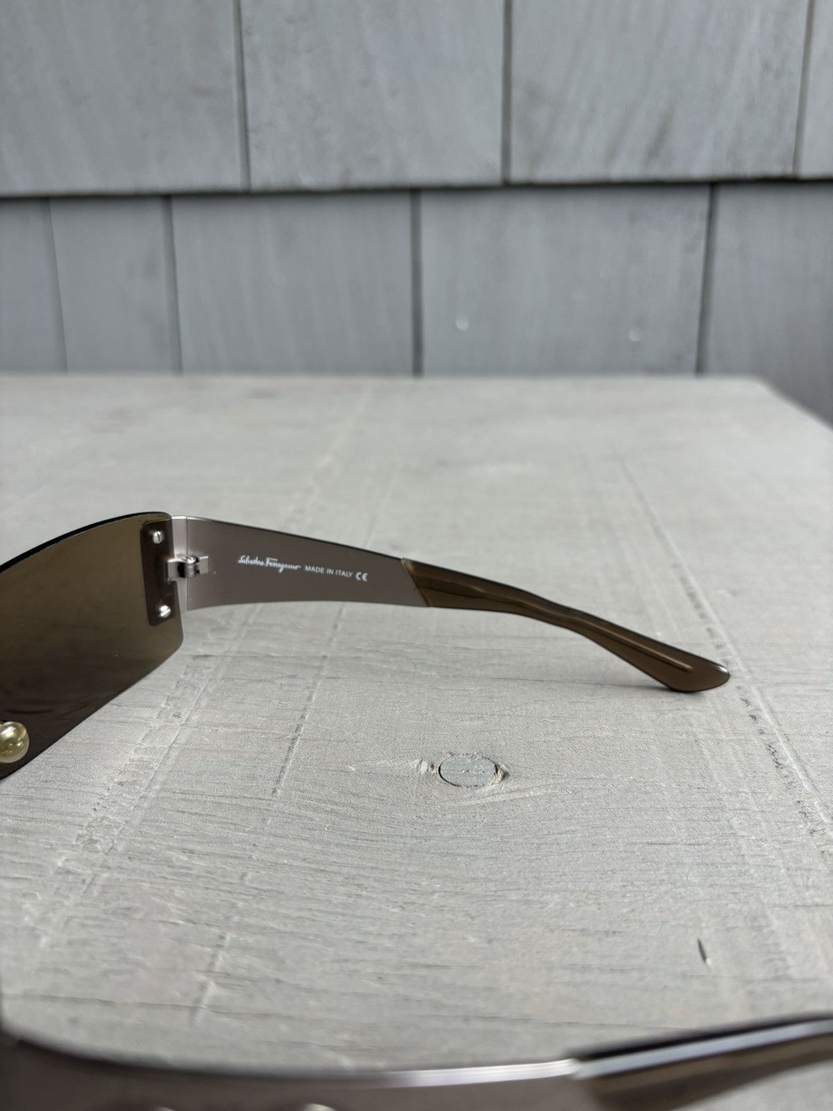 Designer × Salvatore Ferragamo × Vintage 2000s Ferragamo Sunglasses Y2K Rimless Shield Metal 1029 00s Size ONE SIZE - 14 Thumbnail