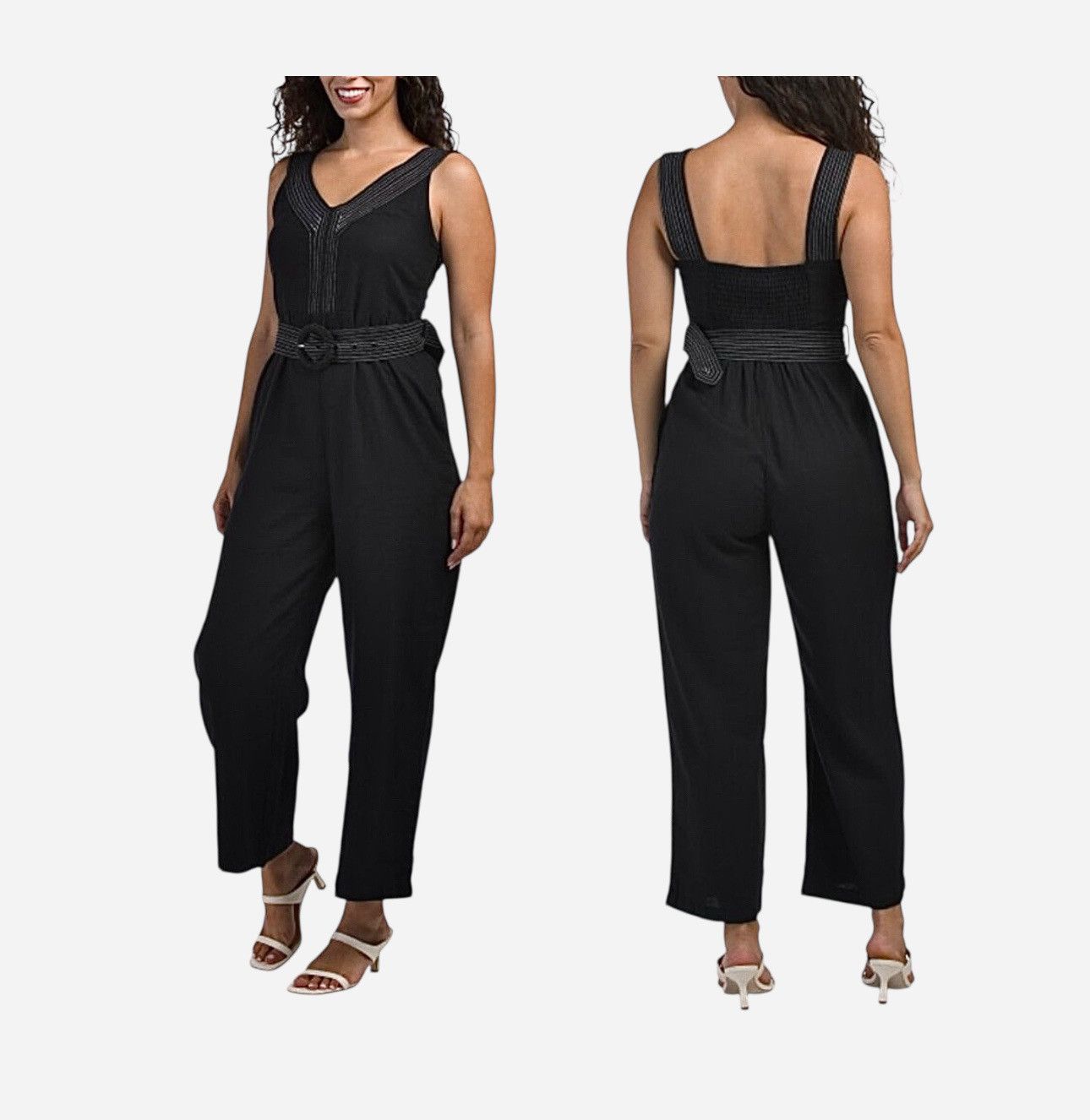 Elie Tahari Tahari Linen Blend Black Beauty Jumpsuit Sz M (8) Size 30" / US 8 / IT 44 - 1 Thumbnail