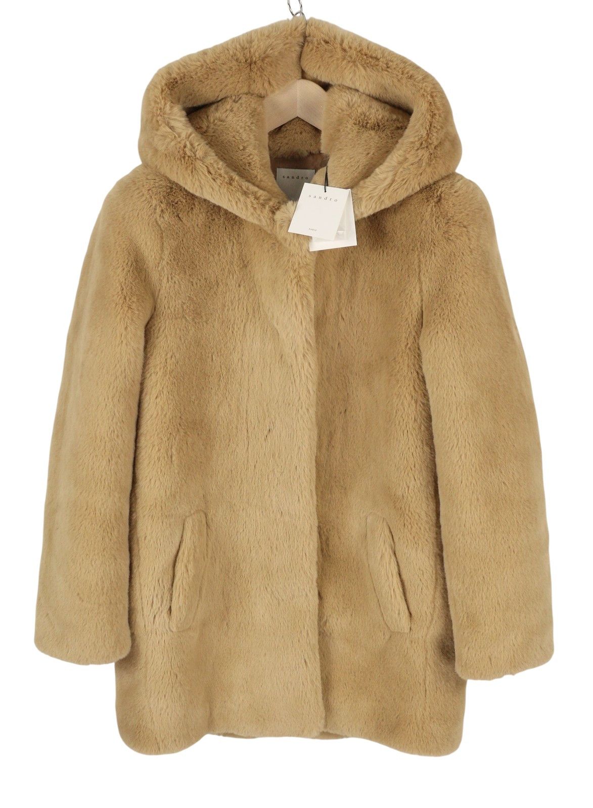 Sandro 38 M Brown Faux Fur Hooded Snap Buttons 88487 Size M / US 6-8 / IT 42-44 - 2 Thumbnail