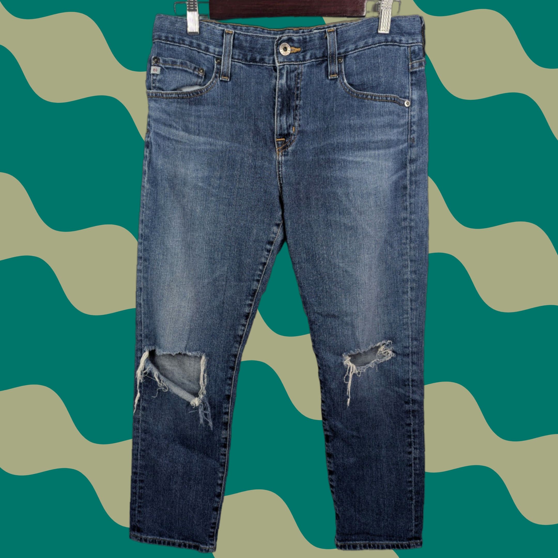 Vintage AG Adriano Goldschmied Jeans Womens Slim Distressed Boyfriend 28R Blue Denim Cotton Polyurethane 5-Pocket Logo Zipper Button Jeans Size 28" / US 6 / IT 42 - 1 Thumbnail