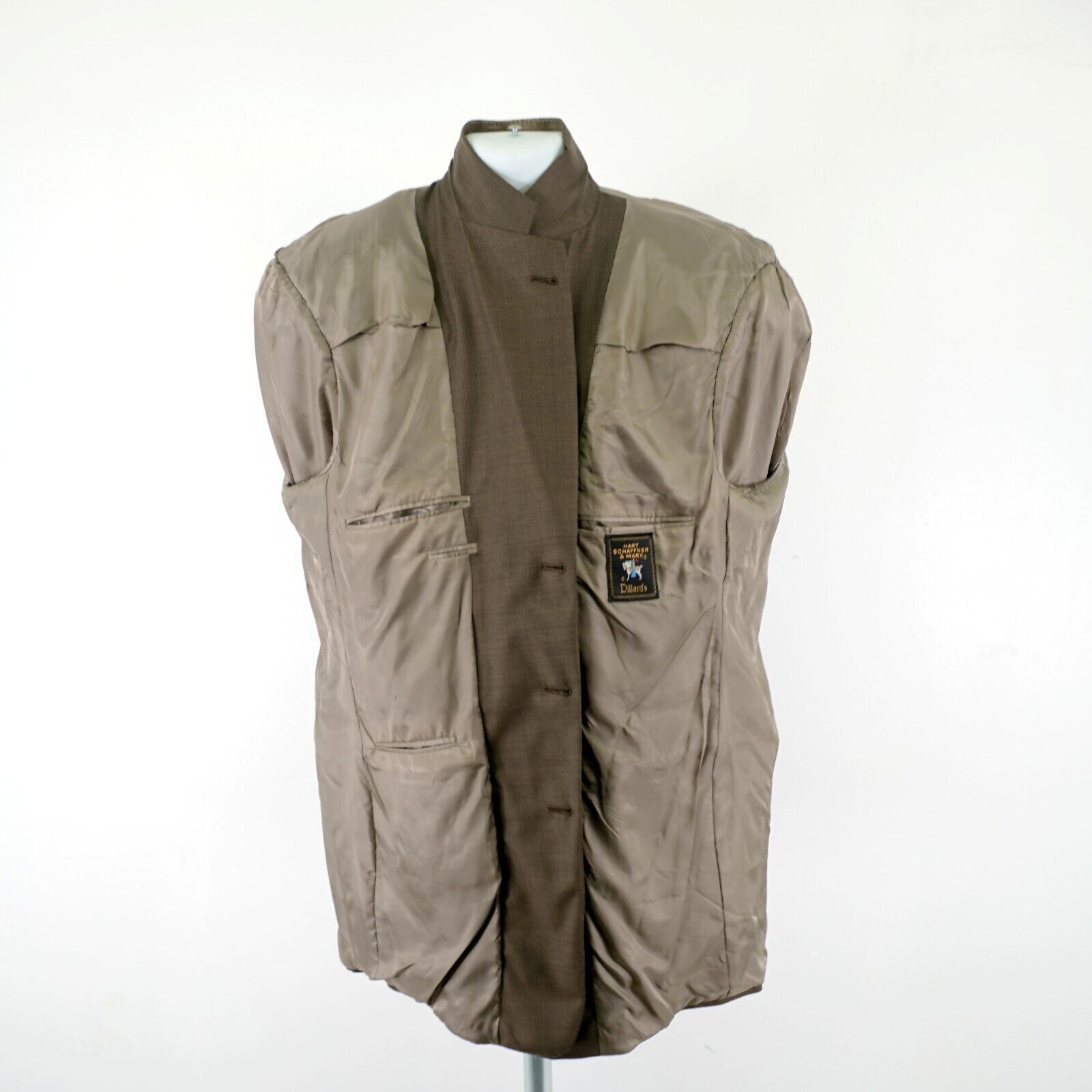 Hart Schaffner Marx DAMAGED Hart Schaffner Marx Wool Brown Check 46L 3 Button Bl Size 46L - 11 Thumbnail