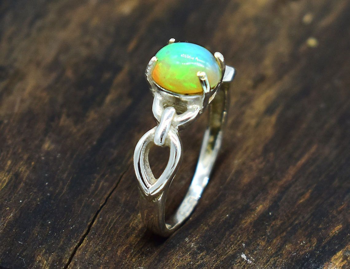 Handmade AA Ethiopian Opal Ring: 925K Silver, October Birthstone Size ONE SIZE - 1 Thumbnail