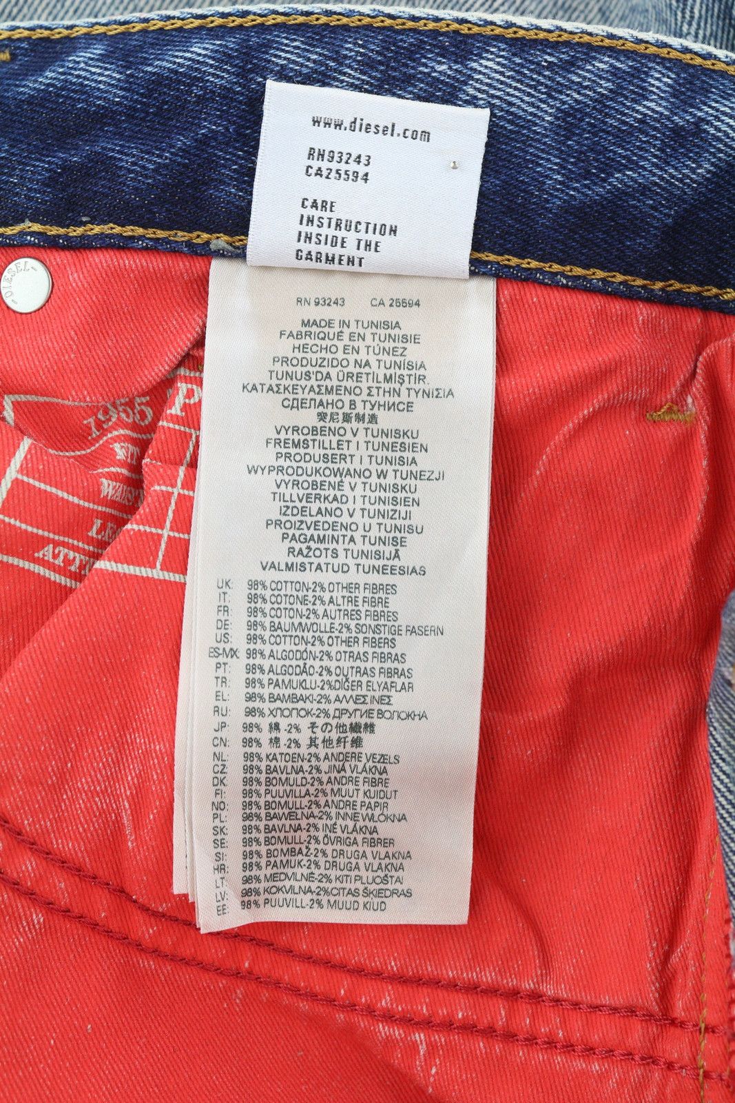 Diesel 1955 09E10 W34/L30 Blue Regular Straight Distress 85396 Size US 34 / EU 50 - 9 Thumbnail