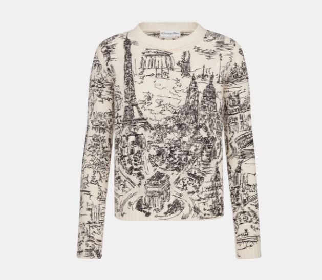 Dior o1w1db10425 424S57A Embroidered Sweater in White & Black Size XS / US 0-2 / IT 36-38 - 1 Thumbnail