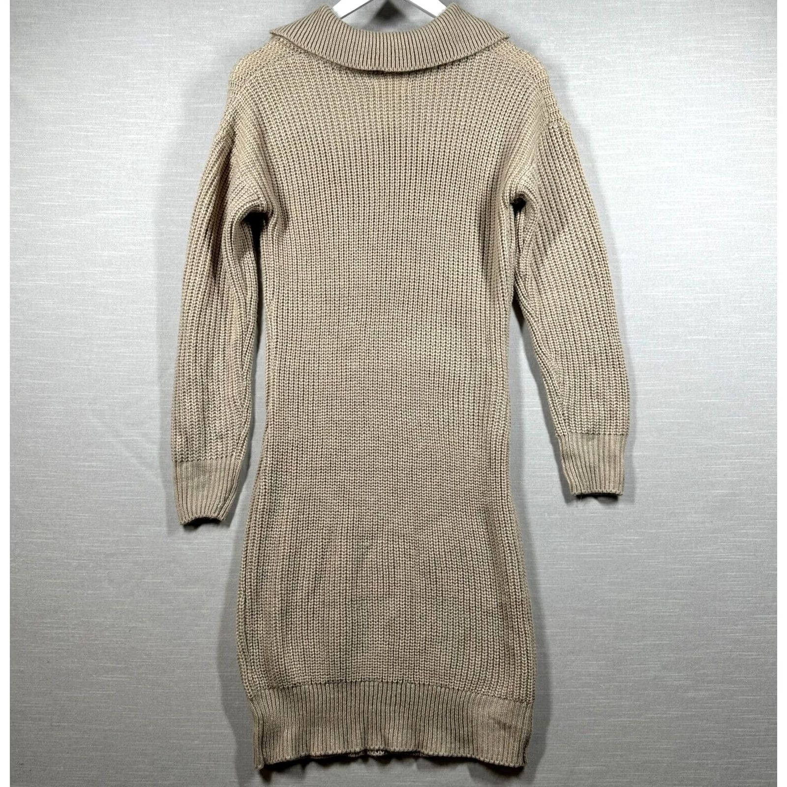 Olive Olive & Oak Knit Dress Womans Small Beige Fitted Zipper Cozy Knee Length Sleeved Long V-Neck Knit Dress Womens Size S / US 4 / IT 40 - 2 Thumbnail