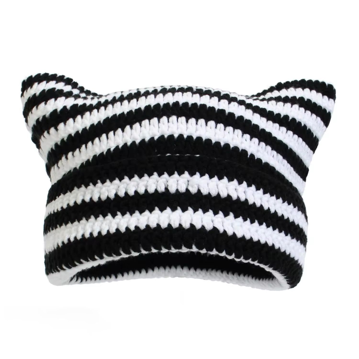 Japanese Brand Cat Ears Striped Knitted Beanie Hat Size ONE SIZE - 2 Thumbnail