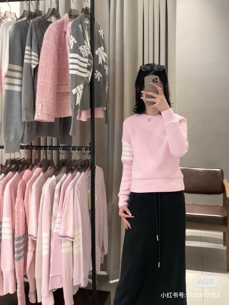 Thom Browne Thom browne Cherry blossom pink four-striped waffle round-n Size S / US 4 / IT 40 - 7 Thumbnail